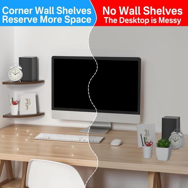 Alt view image 5 of 5 - Corner Speaker Shelf for Small Speaker Wall Mount, Wooden Floating Shelves for Samsung, Sony, Bose, LG, JBL Bluetooth Speaker Mounts - Floating Corner Shelf for Most of Satellite Speakers, Set of 2