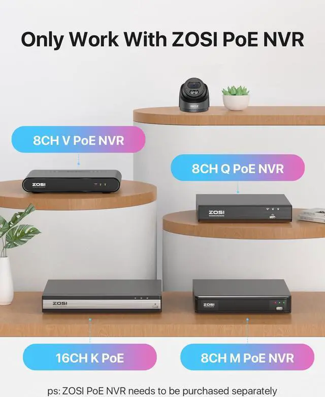 Alt view image 5 of 5 - ZOSI C220 2Pack 4MP 2.5K QHD Add-On PoE IP Camera Outdoor, 1440p Surveillance Outdoor Camera to Home Security System, Only Work with ZOSI PoE NVR, 100ft Night Vision, AI Human Detection, One-Way Audio