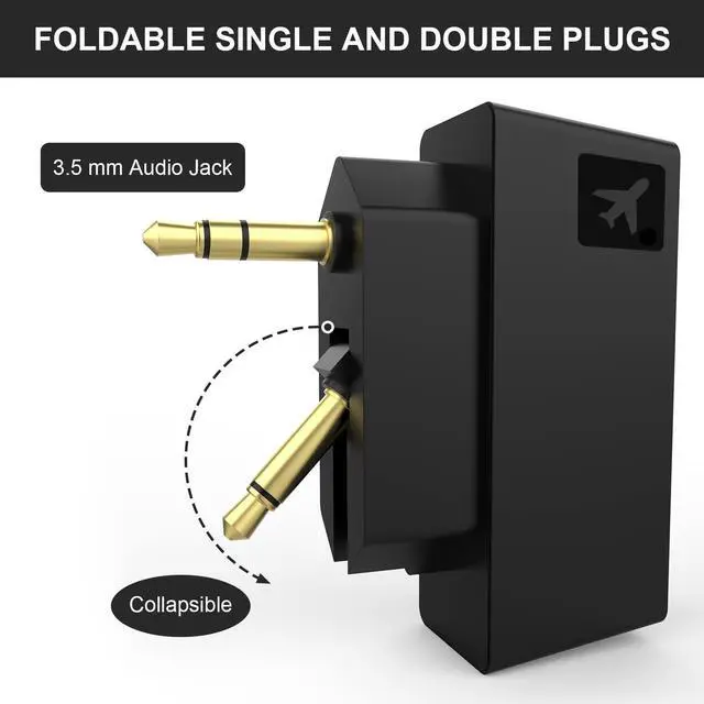 Alt view image 3 of 5 - Airplane Bluetooth Adapter for Wireless Headphones and Any 3.5mm Aux Jack on Airplane, Bluetooth 5.0 Transmitter Receiver Fits for TV, iPad, Speaker, Gym, Foldable Single/Double Gold Plug (Micro USB)