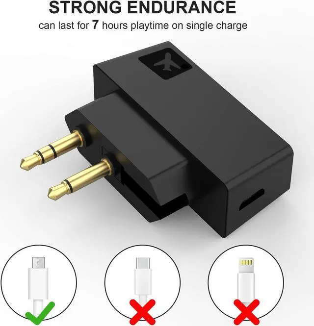 Alt view image 5 of 5 - Airplane Bluetooth Adapter for Wireless Headphones and Any 3.5mm Aux Jack on Airplane, Bluetooth 5.0 Transmitter Receiver Fits for TV, iPad, Speaker, Gym, Foldable Single/Double Gold Plug (Micro USB)