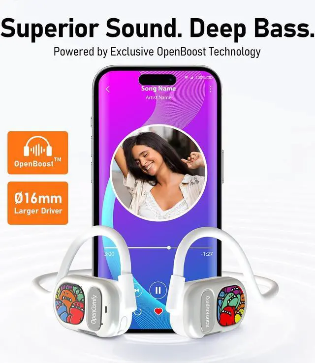 Alt view image 3 of 5 - Audiovance OpenComfy CF201 Next-Gen Running Headphones, Bluetooth Wireless Open Ear Headphones for Sports Gym Workout, 4-in-1 Advantages: Ultra Comfort, Premium Sound, Secure Fit, Ambient Awareness.