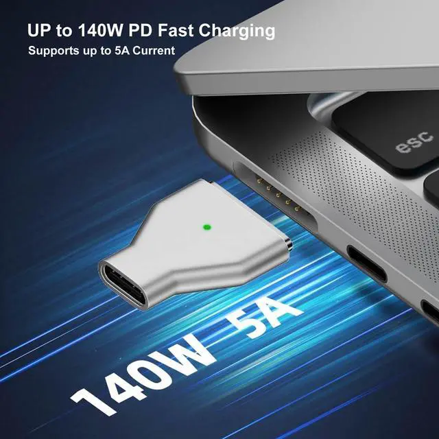 Alt view image 3 of 5 - BEYEE USB C to Magnetic Adapter, Type-C to Magnetic 3 T-Head PD 140W Power Fast Charging Converter Compatible with 2021-2023 MacBook Pro Air