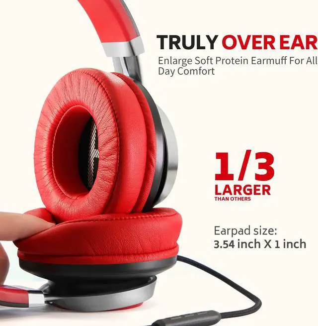 Alt view image 2 of 5 - COOSII Over Ear Headphones Wired, AC01 Noise Isolating Corded Stereo Headsets with Microphone Volume Control for Adults Teens 3.5mm Jack for Chromebooks, Laptop, Computer, Tablets, Travel (Black Red)