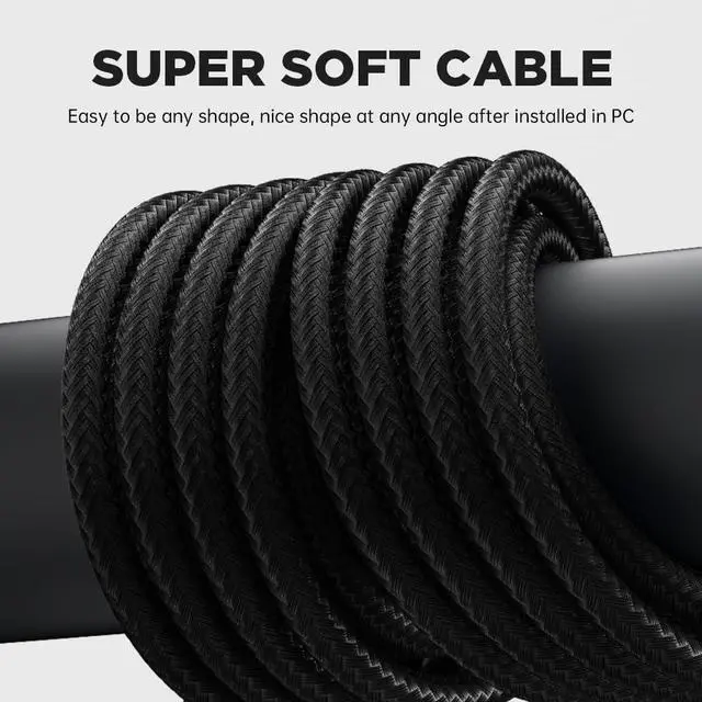 Alt view image 4 of 5 - Generic PSU Cable Extension Kit 30CM Length with Cable Combs 1x24Pin/2x8Pin(4+4) EPS/2x8Pin(6P+2P) PCI-E/PC Sleeved Cable for ATX Power Supply (Black) (Black)