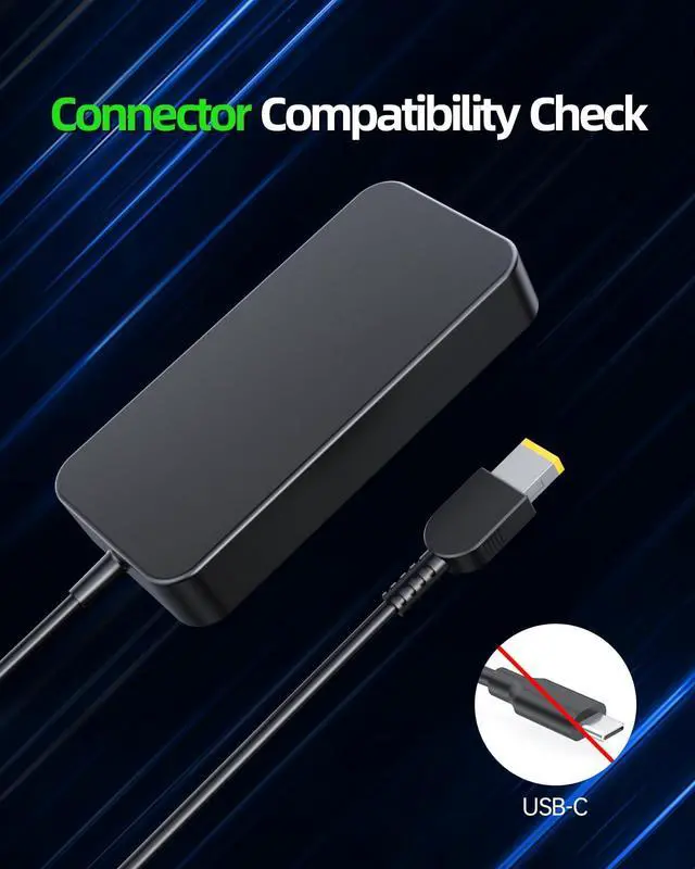 Alt view image 2 of 5 - Charger 135W Fit for Lenovo Thinkpad USA Dock Universal USB Thunderbolt 3 4, Essential, Smart Workstation, Ultra Pro Docking Station Gen 1 2, Square Tip Power Cord, Ultra Thin Design