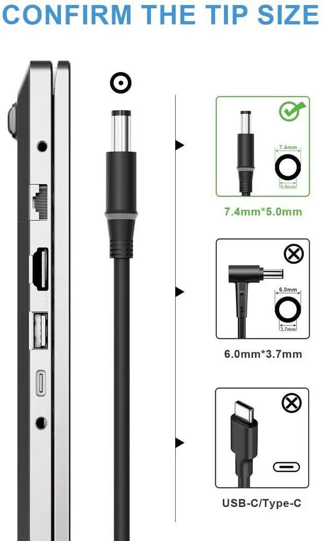 Alt view image 2 of 5 - TSKYBEAR 130W AC Adapter Laptop Charger Replacement for Dell Latitude E6540 E5570 14 Rugged Extreme 7404 Inspiron 15 7000 7567 7566 7559 Precision 3510 M2800 Venue 8 Pro 5855 10 Pro 5056 Power Cord
