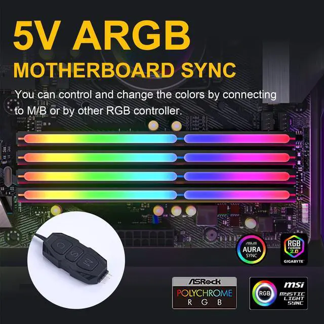Alt view image 3 of 5 - DS Aluminum Alloy RAM Cooling Shell Heat Sink, ARGB Light Effect Memory Cooling Radiator Glow for PC Memory Cooling Vest(4 Pack, 3th GEN, M Series)