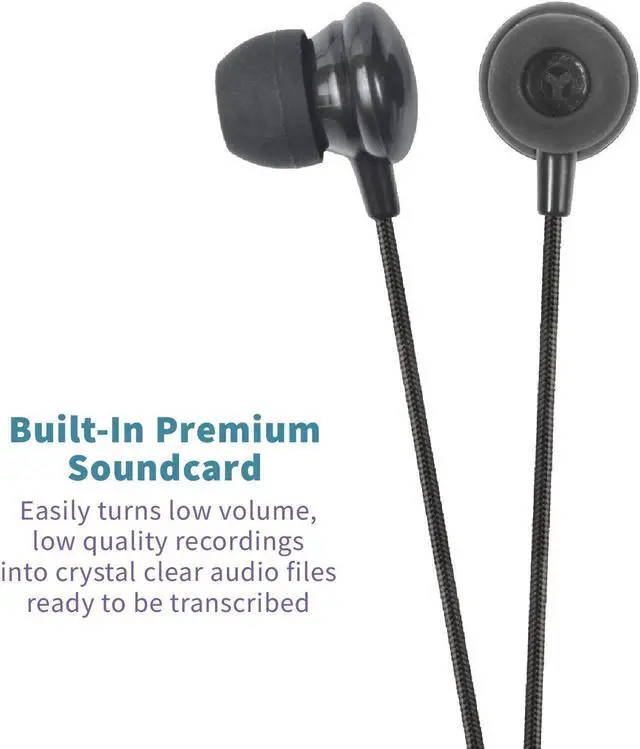 Alt view image 4 of 5 - ECS WordSmith USB Transcription Headset, 7-Foot Cord, in-Ear Ear Bud with Silicone Ear Tips, Superior Comfort & Audio Clarity, External Sound Card, Medical & Legal Dictation, 3 Extra Pair of Ear Tips