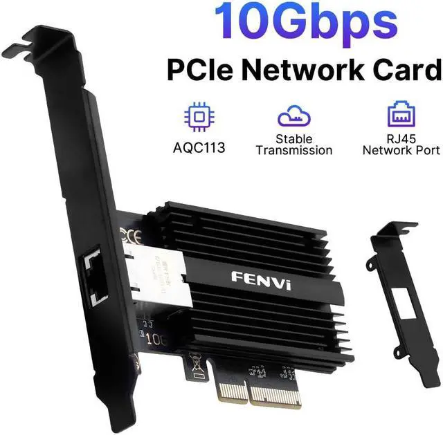 Alt view image 2 of 5 - Fenvi 10GB PCIe Network Card with Single RJ45 Port NIC LAN Card Marvell AQtion AQC113C 10G Base-T Ethernet PCI-E Network Adapter Controller for Windows10/11/Linux and Windows Server 2012 Above