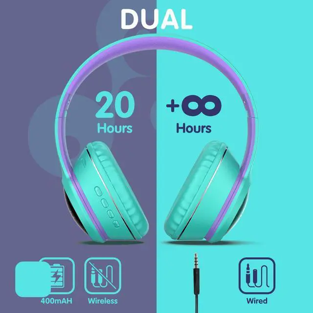 Alt view image 3 of 5 - FFZ Kids Wireless Headphones, K21 Colorful LED Lights Blue Tooth-V5.0 Headphones for Kid with Built-in Microphone, Foldable Headset & Soft Earpads, for School/Car/Airplane/Ipad (Purple)