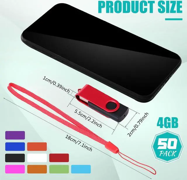 Alt view image 2 of 5 - Geiserailie 50 Pack 4GB USB Flash Drive Bulk with 50 Pcs Lanyards, USB 2.0 Thumb Drive Portable Swivel Memory Pen Drive Stick USB Stick with LED Indicator for Office School Data Storage Backup