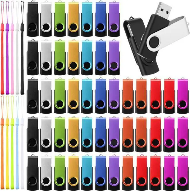 Main image of Geiserailie 50 Pack 4GB USB Flash Drive Bulk with 50 Pcs Lanyards, USB 2.0 Thumb Drive Portable Swivel Memory Pen Drive Stick USB Stick with LED Indicator for Office School Data Storage Backup