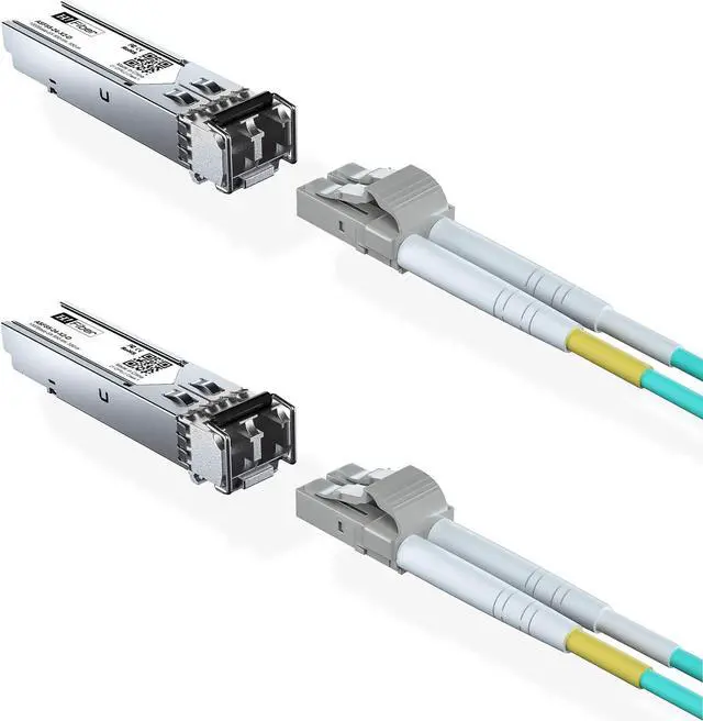 Main image of 2 Pack of SFP Transceiver Multimode Gigabit Mini-GBIC Module Bundle with 1meter OM3 LC to LC Fiber Patch Cable, 1000Base-SX Compatible for Netgear AGM731F and More