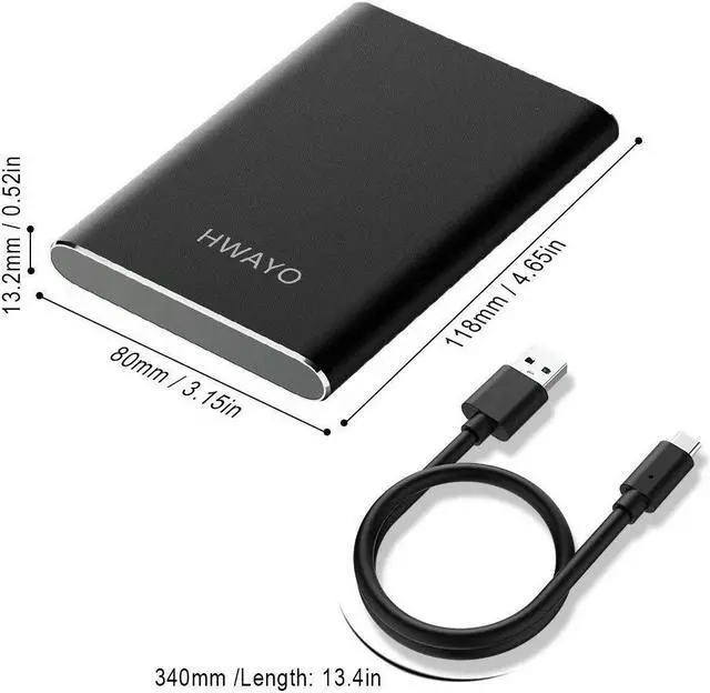 Alt view image 4 of 5 - HWAYO 320GB Portable External Hard Drive, USB3.1 Gen 1 Type C Ultra Slim 2.5'' HDD Storage Compatible for PC, Desktop, Laptop, Mac, Xbox One (Black)
