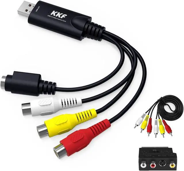 Main image of Kkf RCA AV to USB Video Capture Card Converter, Convert Analog VHS VCR to Digital Adapter, USB 2.0 Audio Transfer Grabber, Digitize Video DSLR DVD PS3 PS4 Camera (IU037B-2)