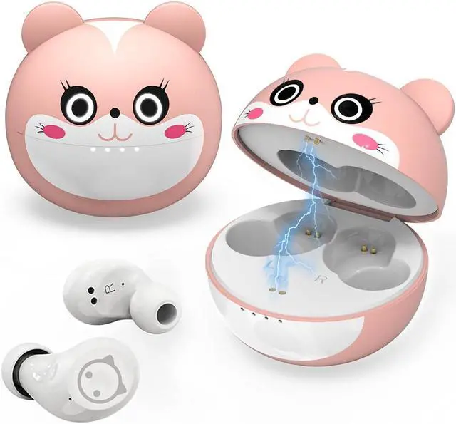 Main image of Womens Wireless Earbuds for Small Ears Earphones HiFi Stereo Headphones IPX6 Waterproof Touch Control Headset with Cartoon Charging Case and Mic