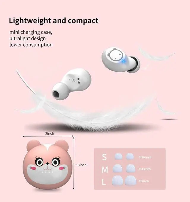 Alt view image 5 of 5 - Womens Wireless Earbuds for Small Ears Earphones HiFi Stereo Headphones IPX6 Waterproof Touch Control Headset with Cartoon Charging Case and Mic