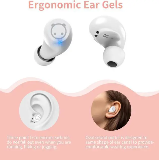Alt view image 4 of 5 - Womens Wireless Earbuds for Small Ears Earphones HiFi Stereo Headphones IPX6 Waterproof Touch Control Headset with Cartoon Charging Case and Mic