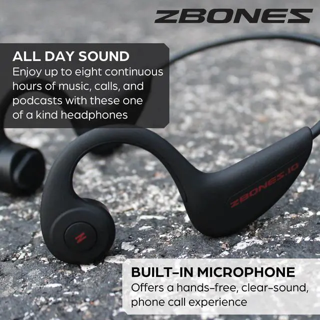 Alt view image 5 of 5 - ZBONES Open Ear Bluetooth Bone Conduction Headphones Hear Your Surroundings/Unbeatable Comfort/Secure Sweatproof Fit/Sport Headband for Running, Working Out, Fishing & Biking - Stealth Black