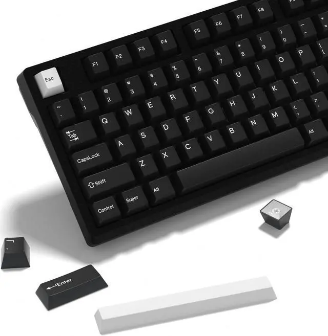 Main image of KBDiy WOB PBT Double Shot Custom Keycap Set,176 Keys Black and White Gaming Key Caps Cherry Profile Keycaps for 61/64/68/84/87/100/104/108 Mechanical Keyboard