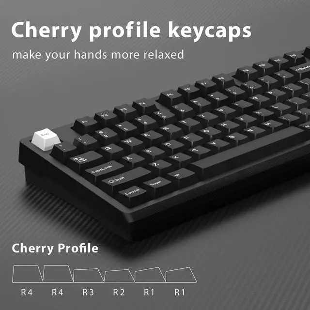 Alt view image 3 of 5 - KBDiy WOB PBT Double Shot Custom Keycap Set,176 Keys Black and White Gaming Key Caps Cherry Profile Keycaps for 61/64/68/84/87/100/104/108 Mechanical Keyboard