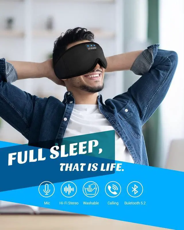 Alt view image 4 of 5 - LC-dolida Sleep Mask with Bluetooth Headphones, Sleep Headphones Bluetooth Sleep Mask Eye Mask Pressure Relief Night Sleeping Headphones for Side Sleepers Best Gift and Travel Essential