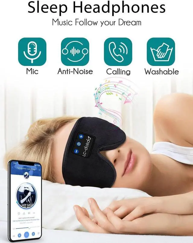 Alt view image 5 of 5 - LC-dolida Sleep Mask with Bluetooth Headphones, Sleep Headphones Bluetooth Sleep Mask Eye Mask Pressure Relief Night Sleeping Headphones for Side Sleepers Best Gift and Travel Essential