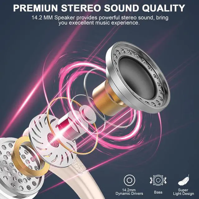 Alt view image 2 of 5 - Wireless Earbud, 75H Bluetooth 5.4 Headphones Sport IP7 Waterproof, Running Wireless Earphones with ENC Noise Canceling Mic, 3D Bass Over Ear bud with Earhooks for Android, iOS, Workout, Gym, Rosegold