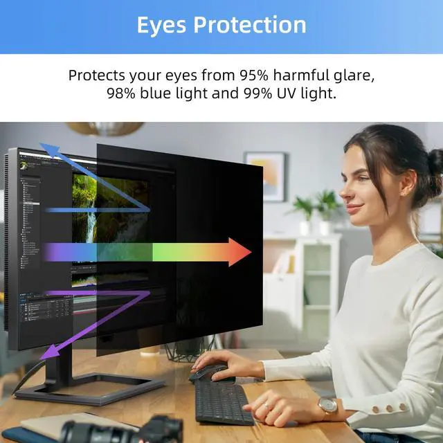 Alt view image 4 of 5 - Mamol 27 Inch Computer Privacy Screen Filter for 16:9 Aspect Ratio Widescreen Monitor - Removable Computer Screen Privacy Shield and Anti Glare Blue Light Filter, Anti-Scratch Screen Protective Film
