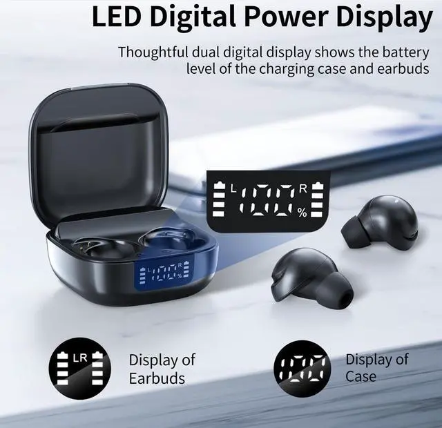 Alt view image 2 of 5 - MANKIW Wireless Earbuds for Android, wireless earbuds bluetooth 5.3 headphones Stereo Bass LED Display in Ear Earphones 32H Playtime Waterproof Ear Buds Built in Mic for Samsung/iPhone/TV/Window