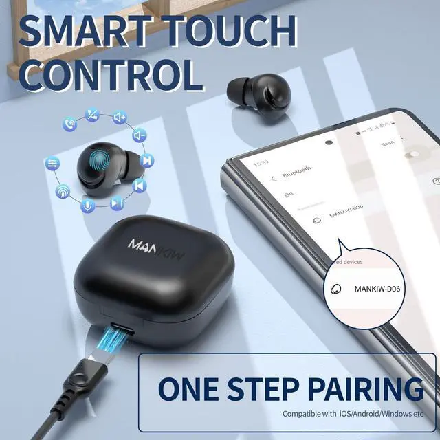 Alt view image 4 of 5 - MANKIW Wireless Earbuds for Android, wireless earbuds bluetooth 5.3 headphones Stereo Bass LED Display in Ear Earphones 32H Playtime Waterproof Ear Buds Built in Mic for Samsung/iPhone/TV/Window