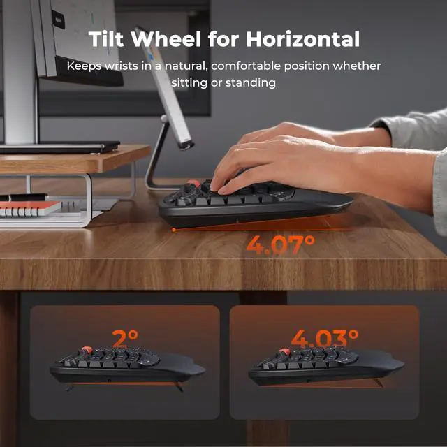 Alt view image 4 of 5 - MEETION Wave Ergonomic Keyboard and Mouse Wireless, USB/Bluetooth Wave Ergo Keyboard with Wrist Rest, 4 DPI Adjustable Swing Wheel Silent Wireless Mouse Rechargeable for Windows/Mac/Android Director-D