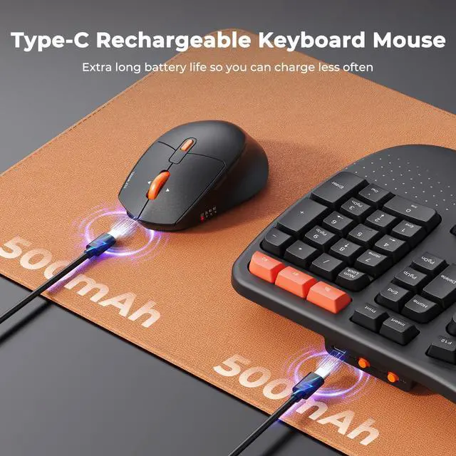 Alt view image 5 of 5 - MEETION Wave Ergonomic Keyboard and Mouse Wireless, USB/Bluetooth Wave Ergo Keyboard with Wrist Rest, 4 DPI Adjustable Swing Wheel Silent Wireless Mouse Rechargeable for Windows/Mac/Android Director-D