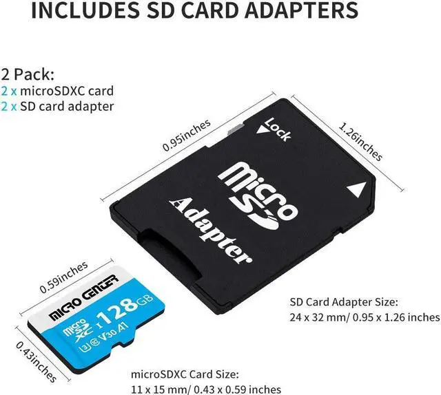 Alt view image 2 of 5 - Micro Center 128GB microSDXC Card 2 Pack, Nintendo-Switch Compatible Flash Memory Card, UHS-I C10 U3 V30 4K UHD Video A1 R/W Speed up to 90/60 MB/s Micro SD Card with Adapter (128GB x 2)