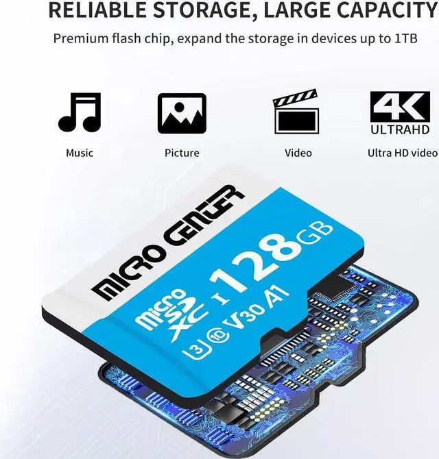 Alt view image 5 of 5 - Micro Center 128GB microSDXC Card 2 Pack, Nintendo-Switch Compatible Flash Memory Card, UHS-I C10 U3 V30 4K UHD Video A1 R/W Speed up to 90/60 MB/s Micro SD Card with Adapter (128GB x 2)