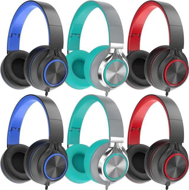 Main image of MIXCU 6 Pack Headphones Wired Bulk for School Kids Teens, Over-Ear Headsets for Classroom Chromebook Computer with Microphone 3.5mm Jack, Foldable, No-Tangle Cord, Comfortable