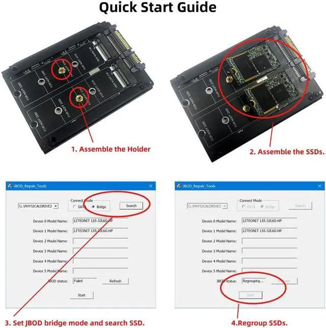 Alt view image 2 of 5 - NFHK Dual NGFF B+M Key M.2 SSD Card JOBD Raid0 Span Bridge to 2.5inch SATA Combo HDD Disk Drive Enclosure