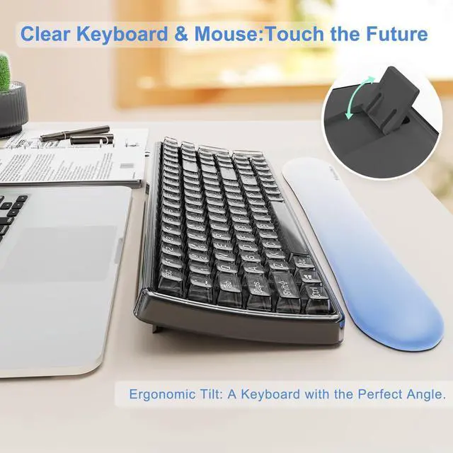 Alt view image 3 of 5 - Wireless Transparent Keyboard and Mouse Combo with Soft Wrist Rest, Nowlike Ergonomic Full-Size with Clear Keycaps, Compatible with Windows and PC, Perfect for Home and Office.(Black)