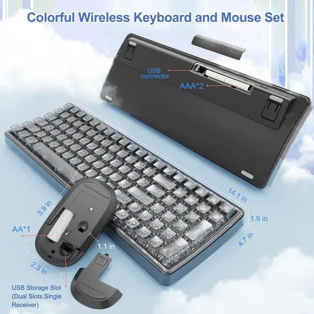 Alt view image 4 of 5 - Wireless Transparent Keyboard and Mouse Combo with Soft Wrist Rest, Nowlike Ergonomic Full-Size with Clear Keycaps, Compatible with Windows and PC, Perfect for Home and Office.(Black)