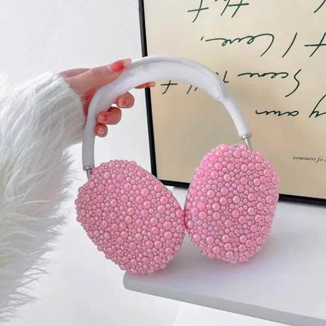 Alt view image 4 of 5 - Glitter Pearls Case Cover for AirPods Max Headphones with Cleaner Pen Girls, Soft Handmade Beads TPU Ear Cups/Ear Pad/Headband Case Cover Silicone Protector for Apple Air Pod Max Accessories, Pink