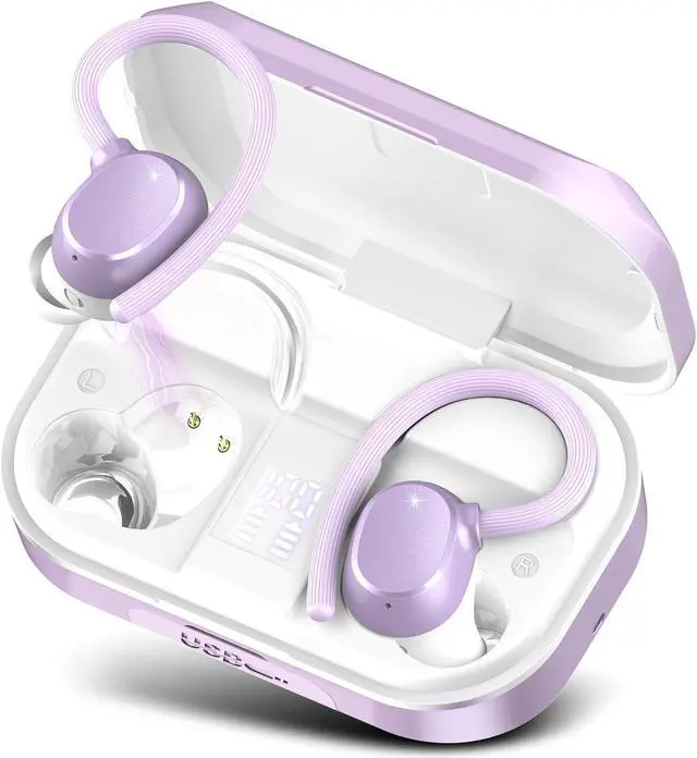Main image of Wireless Earbuds Bluetooth Headphones 120hrs Playtime HiFi Stereo Wireless Headphones with Mic Deep Bass Wireless Earphones with Dual LED Display USB-C IP7 Waterproof Earbuds for Running Sports Purple