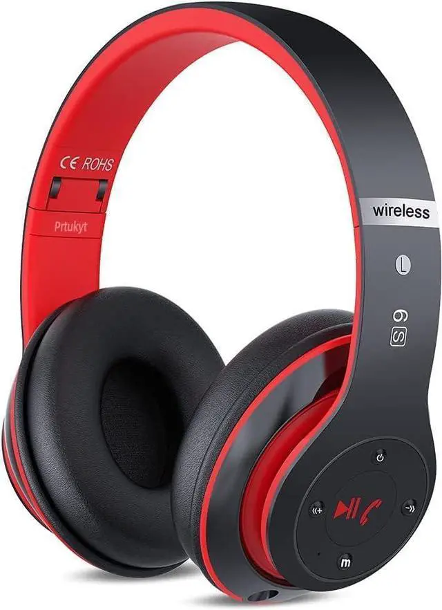 Main image of PRTUKYT 6S Bluetooth Headphones Over-Ear, Hi-Fi Stereo Foldable Wireless Stereo Headsets Earbuds with Built-in Mic, Volume Control, FM for iPhone/Samsung/iPad/PC (Black & Red)