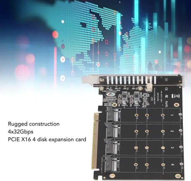 Alt view image 2 of 5 - M.2 NVMe SSD to PCIE X16 Adapter, M Key M.2 PCIe x16 Controller Expansion Card, High Speed Raid Card, 4 Port SSD Array Card with Individual LED Indicator