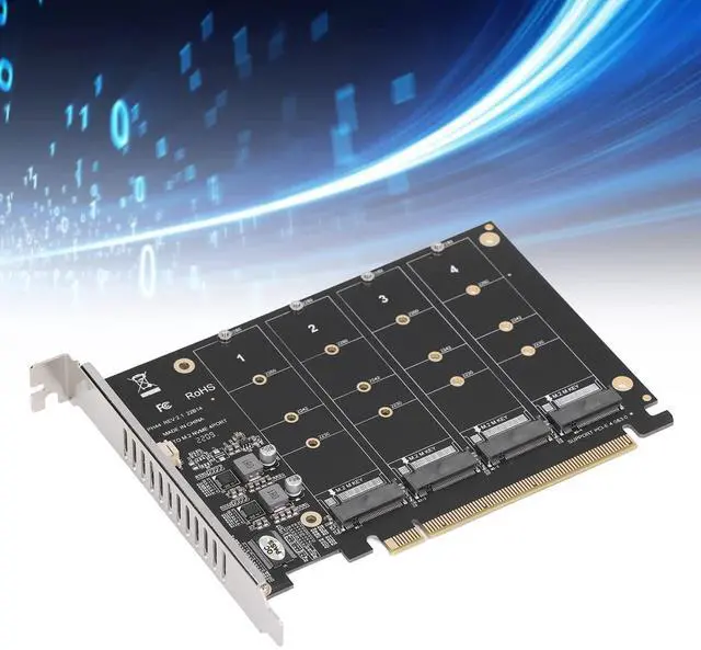 Alt view image 4 of 5 - M.2 NVMe SSD to PCIE X16 Adapter, M Key M.2 PCIe x16 Controller Expansion Card, High Speed Raid Card, 4 Port SSD Array Card with Individual LED Indicator