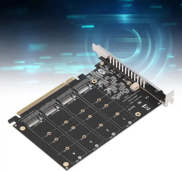 Alt view image 5 of 5 - M.2 NVMe SSD to PCIE X16 Adapter, M Key M.2 PCIe x16 Controller Expansion Card, High Speed Raid Card, 4 Port SSD Array Card with Individual LED Indicator