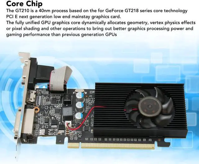 Alt view image 2 of 5 - Computer Graphics Card, 1GB 64bit GDDR3 589MHz 1000MHz PCIE 2.0 Gaming Graphics Cards, with HD MI,DVI,VGA Interface, Single Cooling Fan, for DirectX10.1