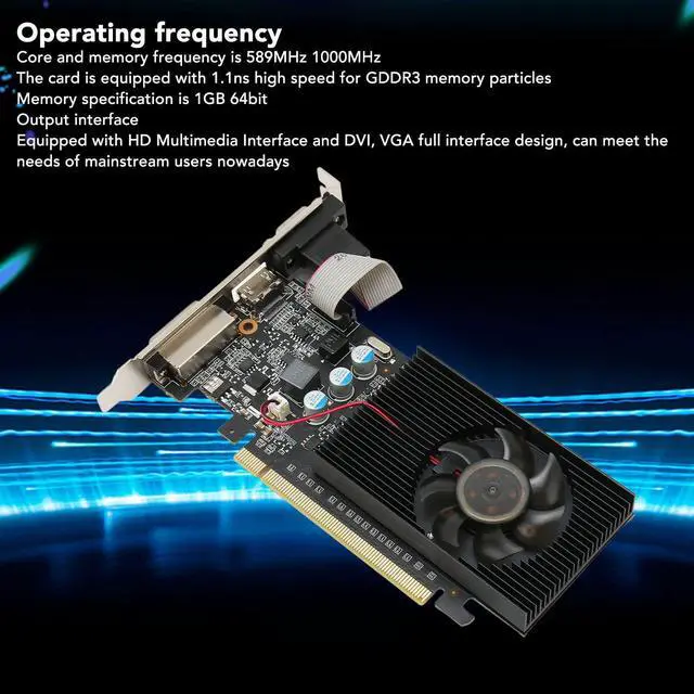 Alt view image 4 of 5 - Computer Graphics Card, 1GB 64bit GDDR3 589MHz 1000MHz PCIE 2.0 Gaming Graphics Cards, with HD MI,DVI,VGA Interface, Single Cooling Fan, for DirectX10.1