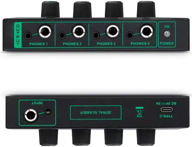 Alt view image 3 of 5 - Riworal 4 Channels Headphone Amplifier with 1/4" and 1/8" TRS Jack Input for Dj Mixer Headphone Mixer Amps Headphone Splitter with Separate Volume Control Output for Speaker Or Monitor Headphone