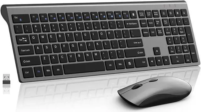 Main image of SHUNJINRUN Keyboard and Mouse Wireless, Silent Slim Mouse and Keyboard with USB Mini Receiver, Quiet Click, 2400 DPI, Ergonomic Full-Size Computer Keyboard Combo for Laptop PC Windows Mac -Space Gray
