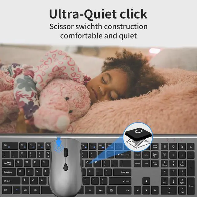 Alt view image 2 of 5 - SHUNJINRUN Keyboard and Mouse Wireless, Silent Slim Mouse and Keyboard with USB Mini Receiver, Quiet Click, 2400 DPI, Ergonomic Full-Size Computer Keyboard Combo for Laptop PC Windows Mac -Space Gray